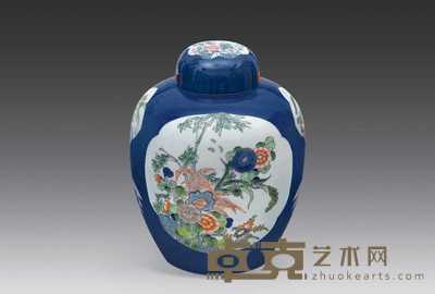 清代 洒兰釉开光硬五彩盖罐 高30cm